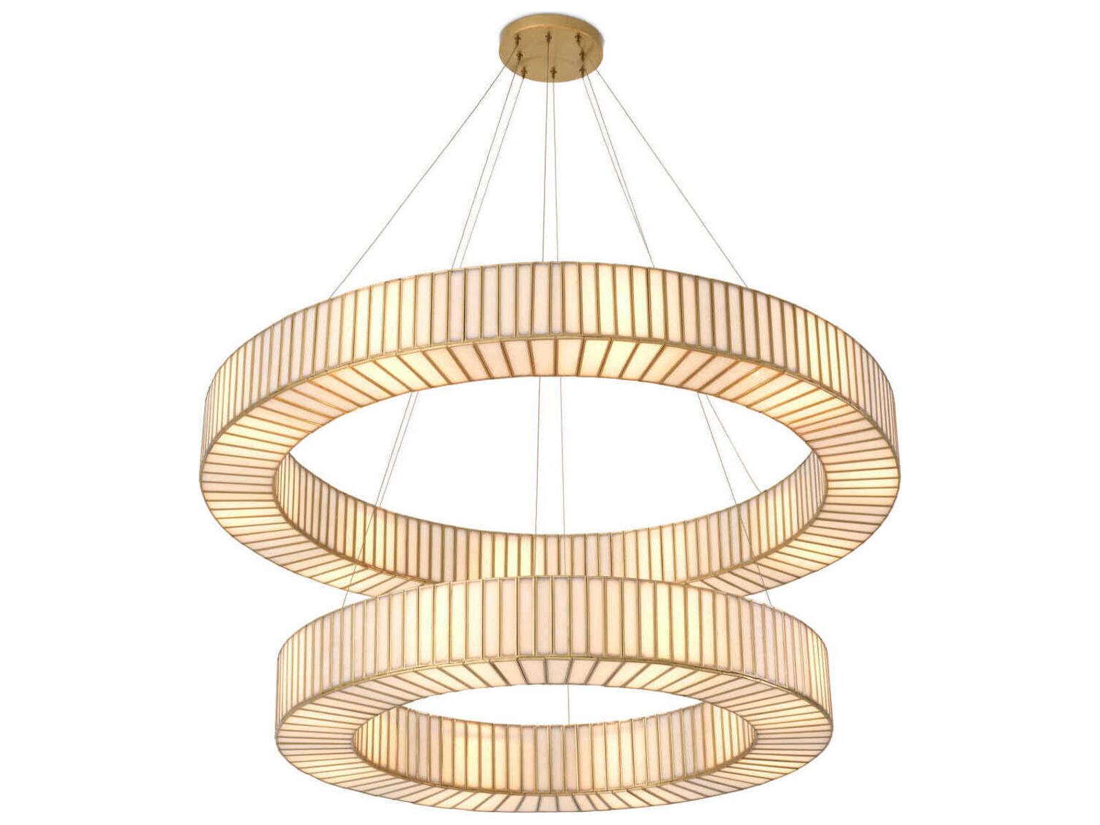 Eichholtz 18-Light Monari Chandelier in Antique Brass with Handmade Glass