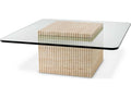 Brindisi Square Travertine Coffee Table with Clear Glass Top