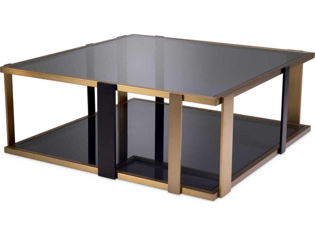 Clio Square Coffee Table in Brushed Brass and Smoked Glass
