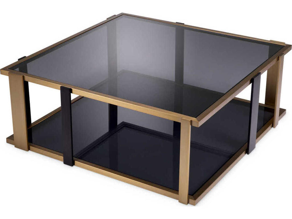 Clio Square Coffee Table in Brushed Brass and Smoked Glass