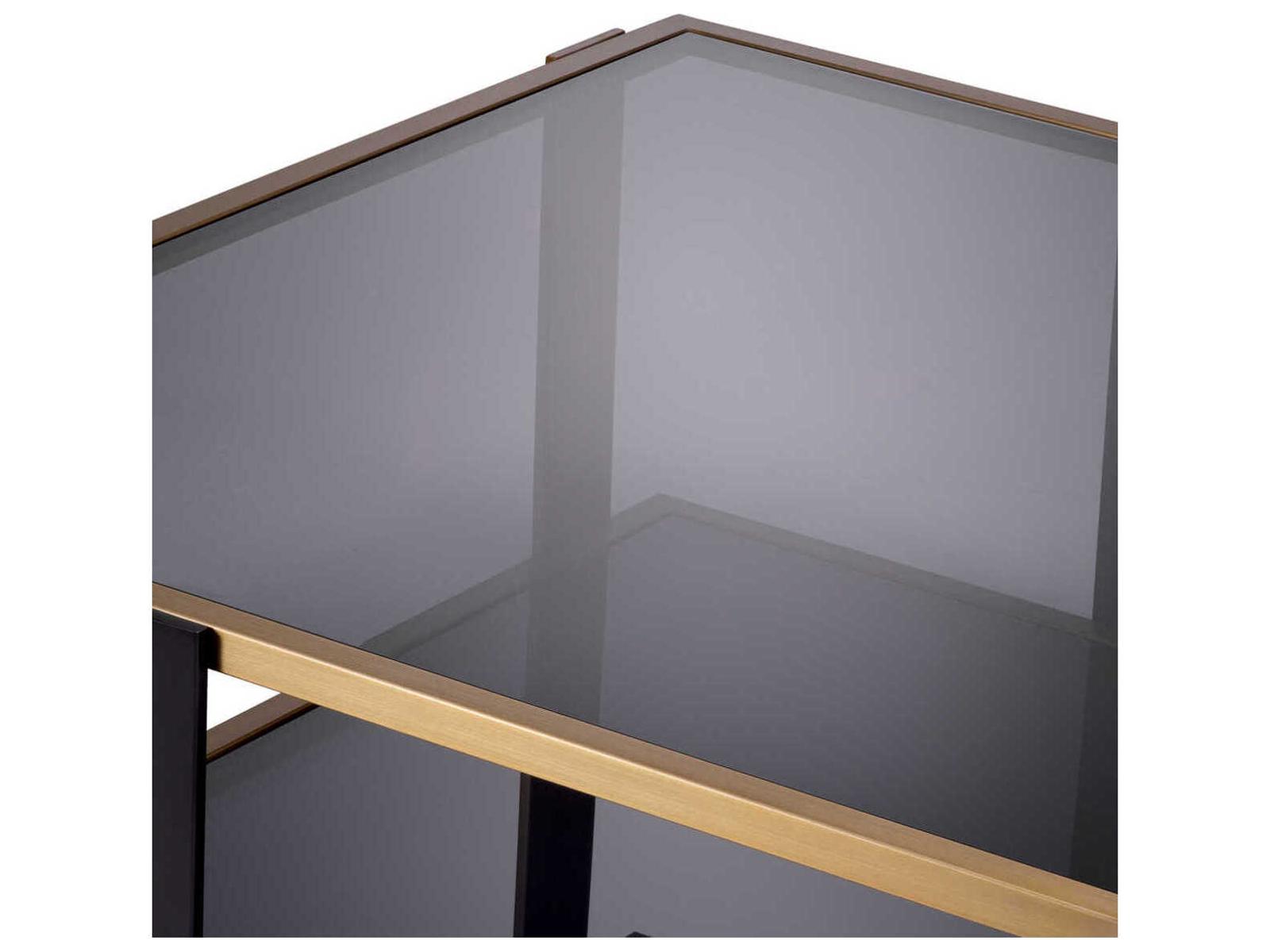 Clio Square Coffee Table in Brushed Brass and Smoked Glass