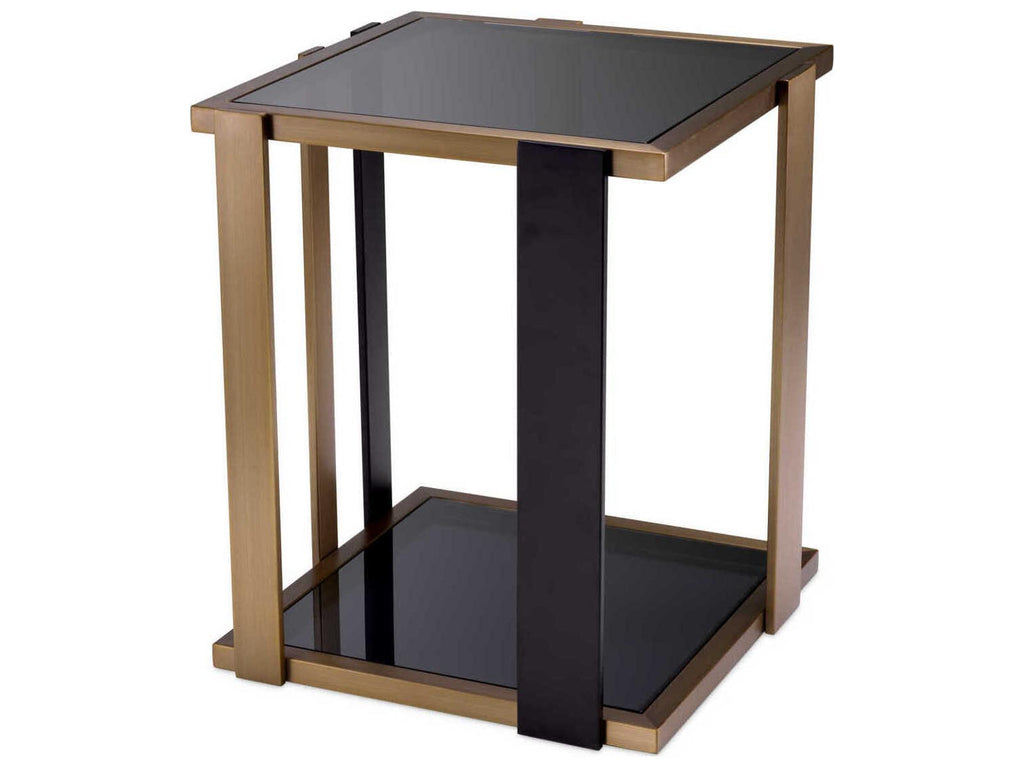 Clio Square Side Table in Brushed Brass and Smoked Glass
