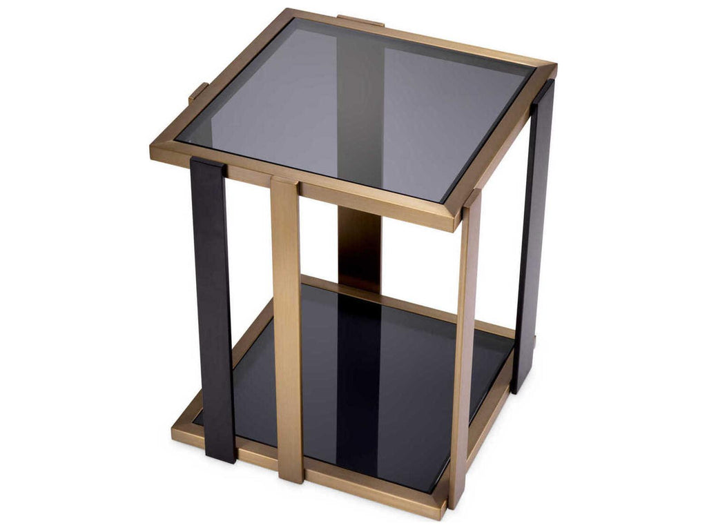 Clio Square Side Table in Brushed Brass and Smoked Glass