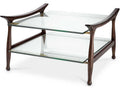 Manzo Coffee Table in Classic Brown Finish with Clear Glass