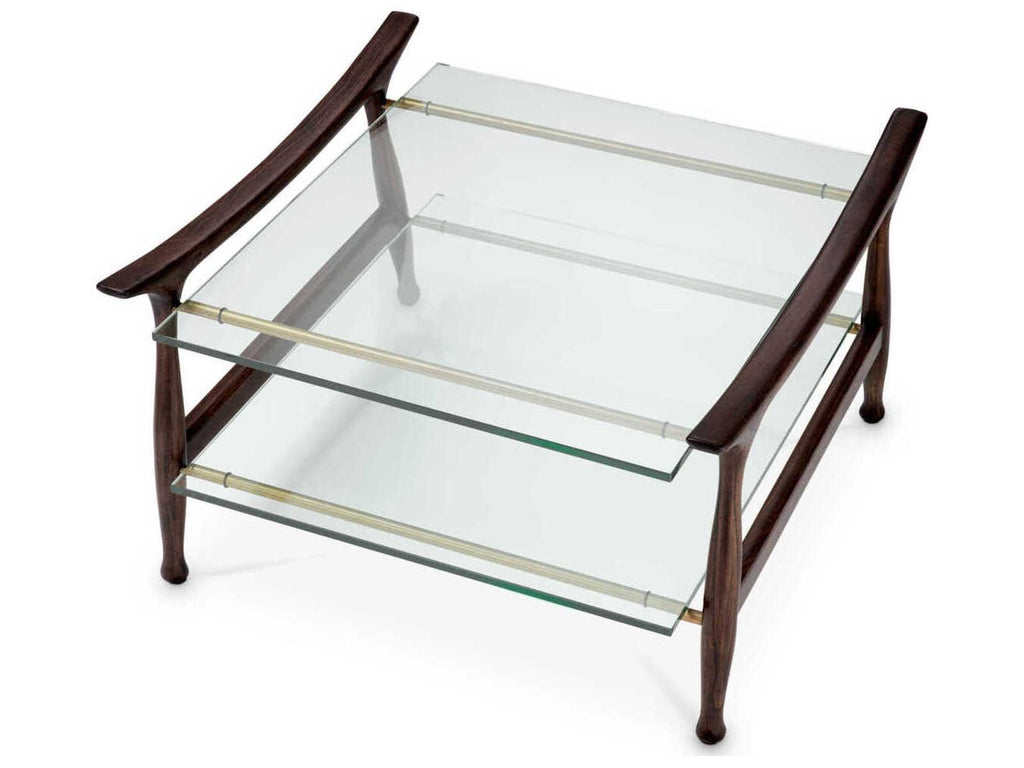Manzo Coffee Table in Classic Brown Finish with Clear Glass