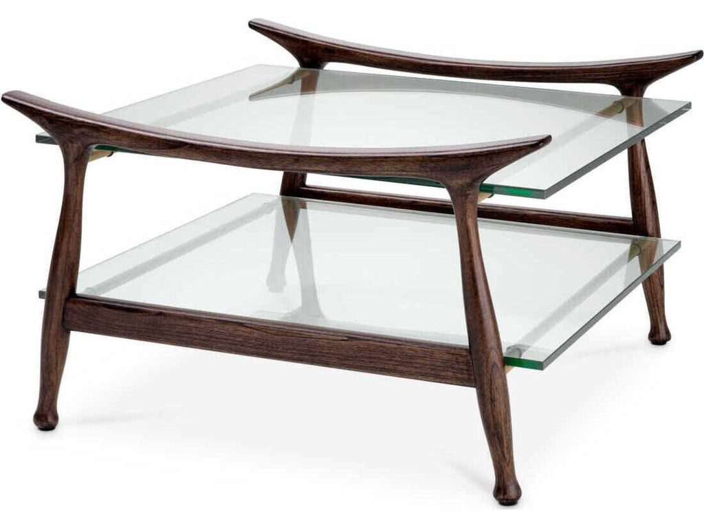 Manzo Coffee Table in Classic Brown Finish with Clear Glass