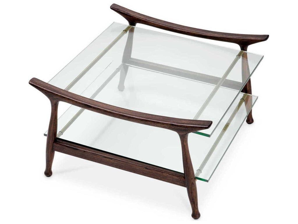 Manzo Coffee Table in Classic Brown Finish with Clear Glass
