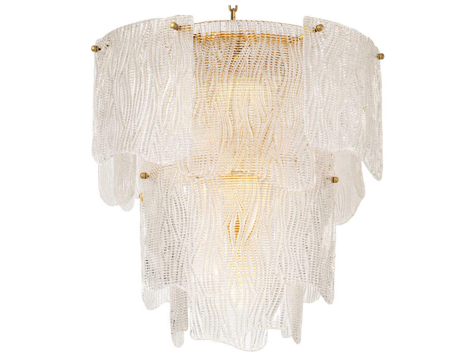 Eichholtz 7-Light Asinara Chandelier with Clear Textured Glass and Antique Brass Finish