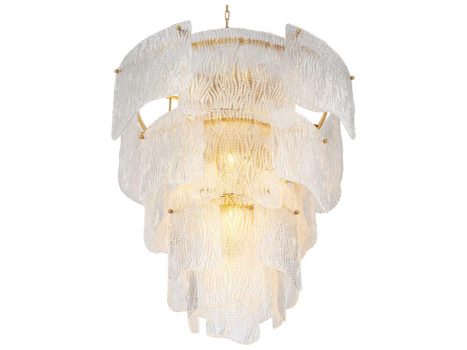 Eichholtz Asinara L 13-Light Clear Textured Glass Chandelier in Antique Brass