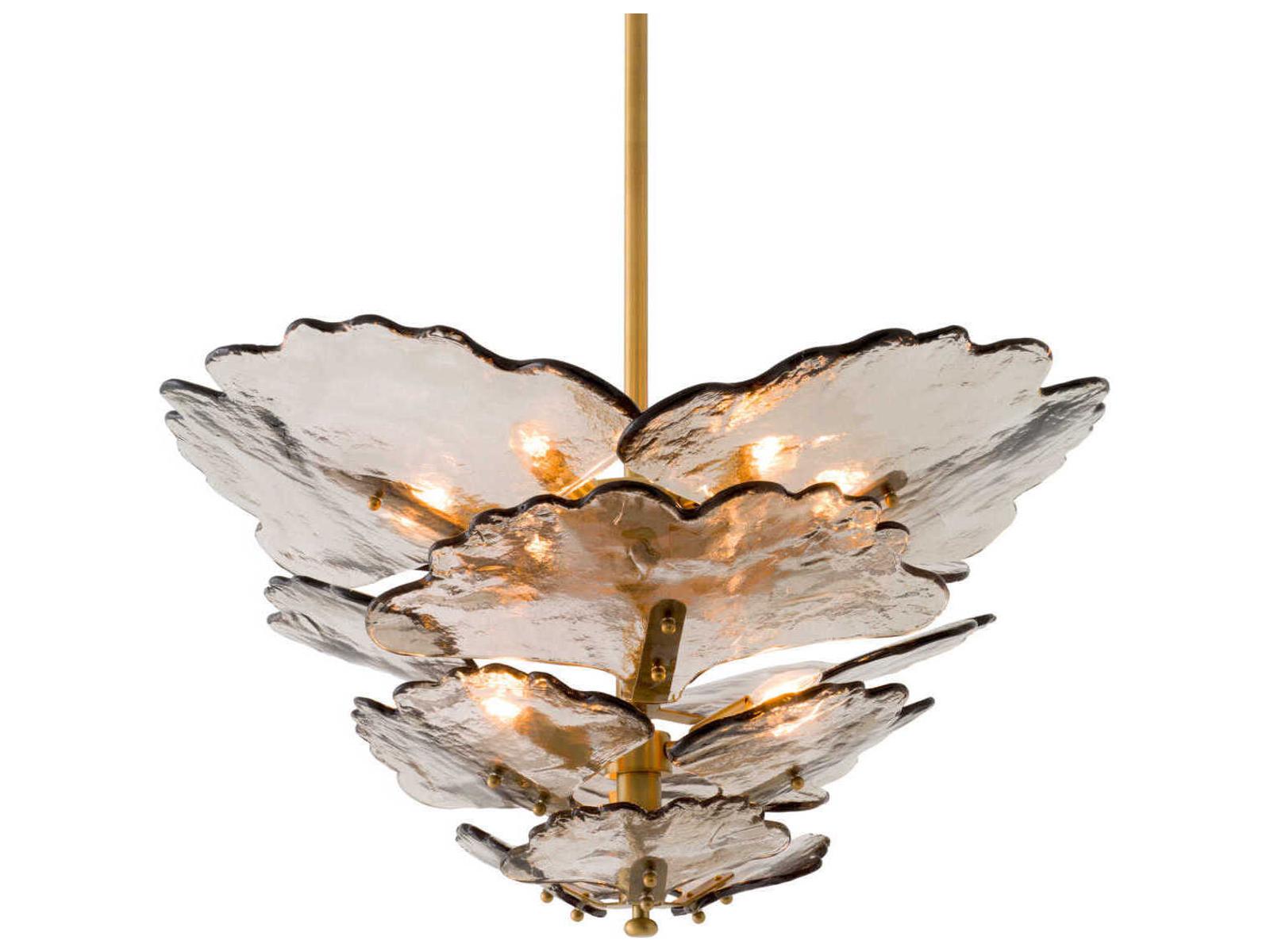 Eichholtz 9-Light Florina Chandelier in Antique Brass and Smoke Glass