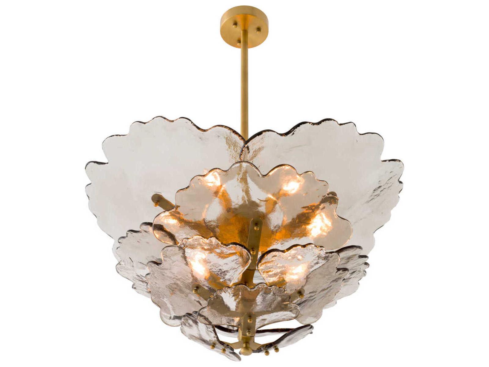 Eichholtz 9-Light Florina Chandelier in Antique Brass and Smoke Glass