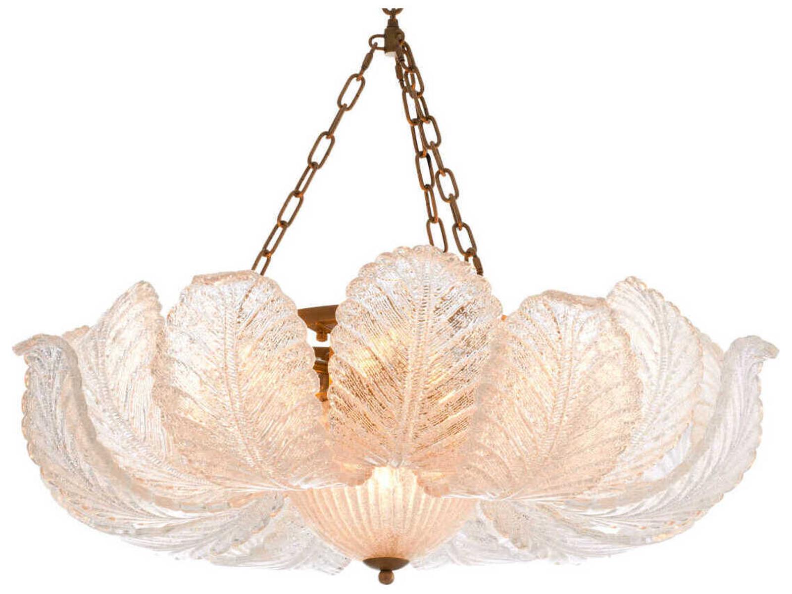 Eichholtz Cabrillo 7-Light Textured Glass Chandelier in Antique Brass Finish