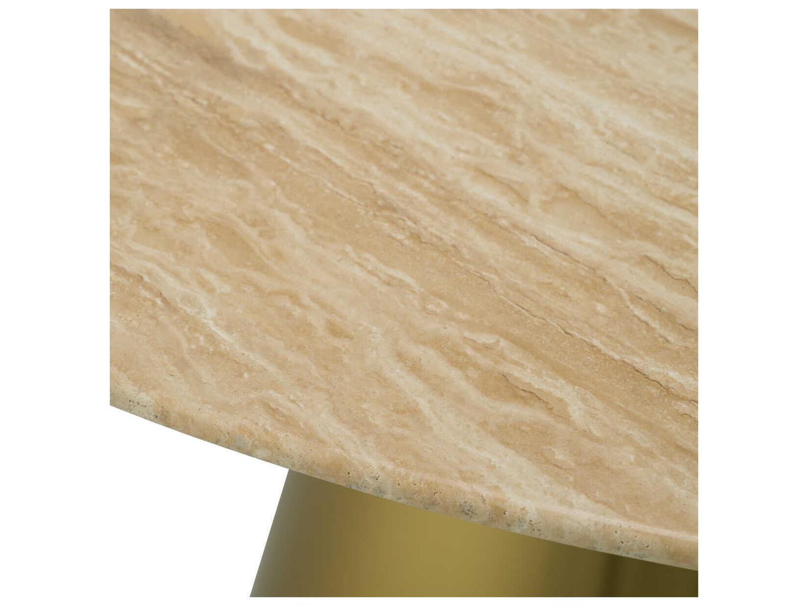 Nathan Round Dining Table with Brushed Brass Base and Travertine Top