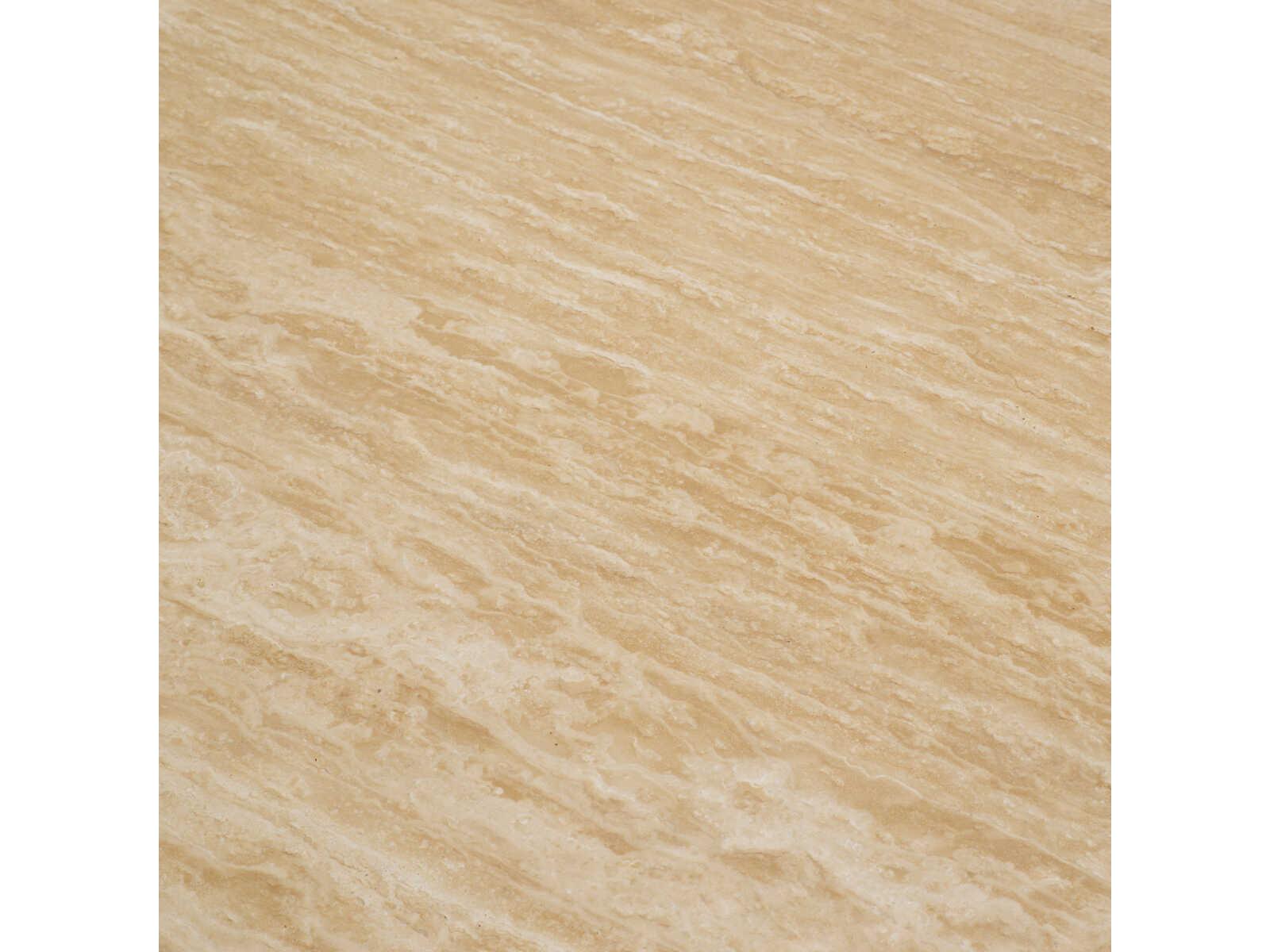 Nathan Round Dining Table with Brushed Brass Base and Travertine Top