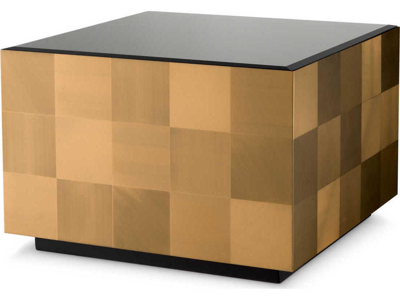 Saint John Square Coffee Table in Brushed Brass with Black Glass