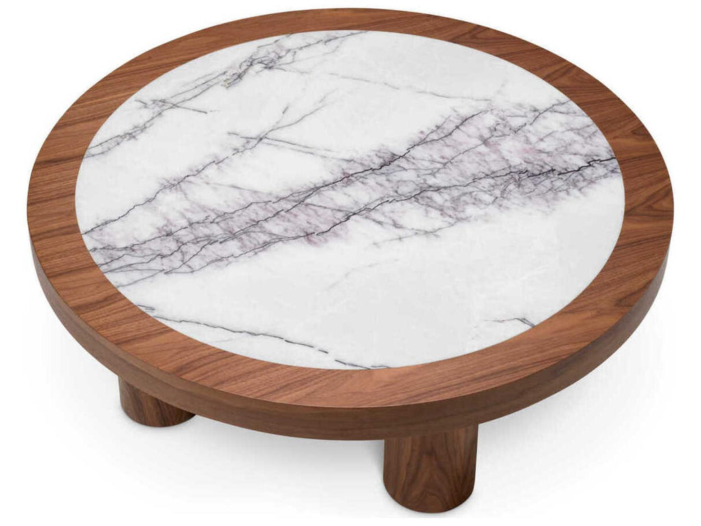 Presedio Round Coffee Table Walnut Veneer Bianco Lilac Marble
