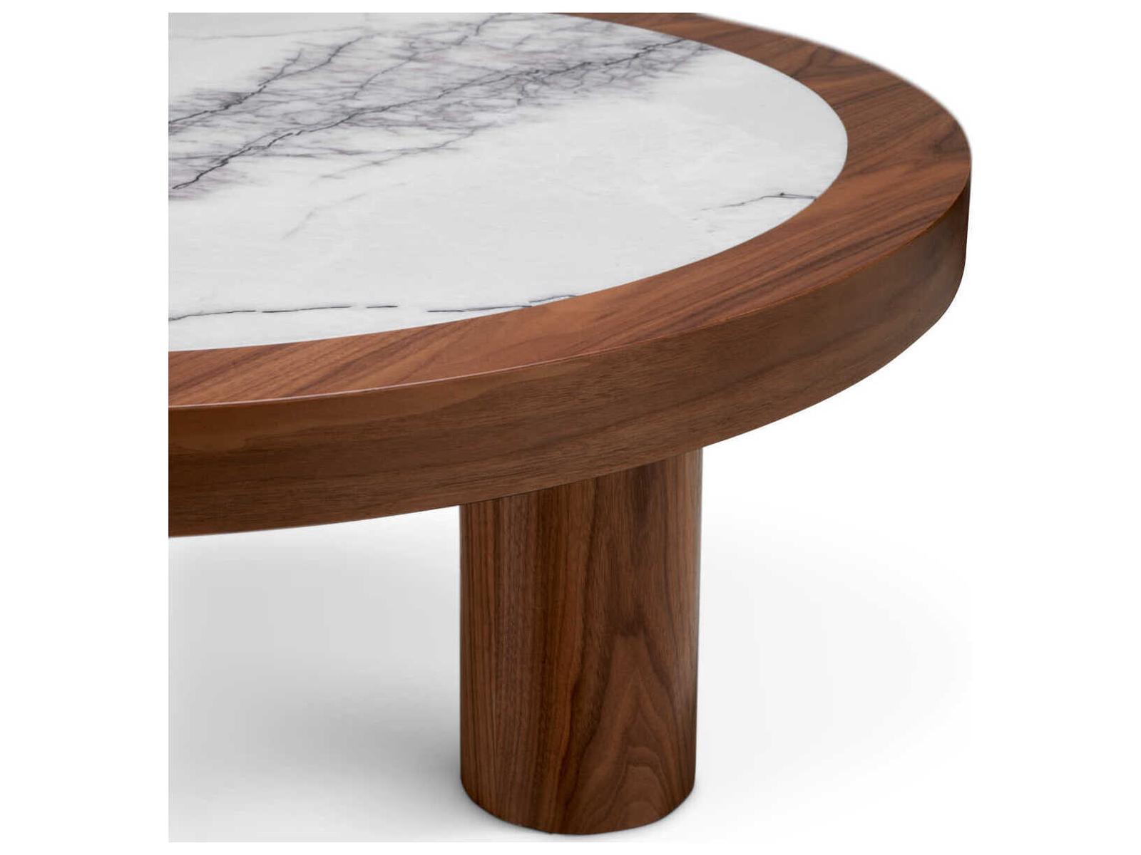 Presedio Round Coffee Table Walnut Veneer Bianco Lilac Marble