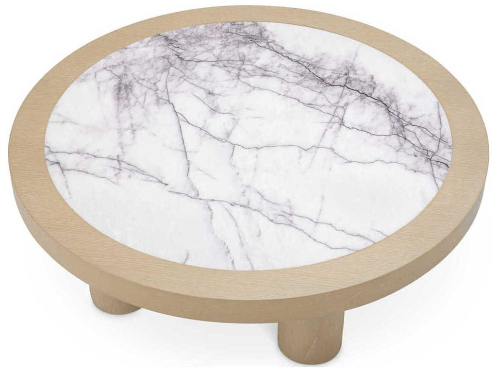 Presedio Round Coffee Table Washed Oak Veneer and Bianco Lilac Marble
