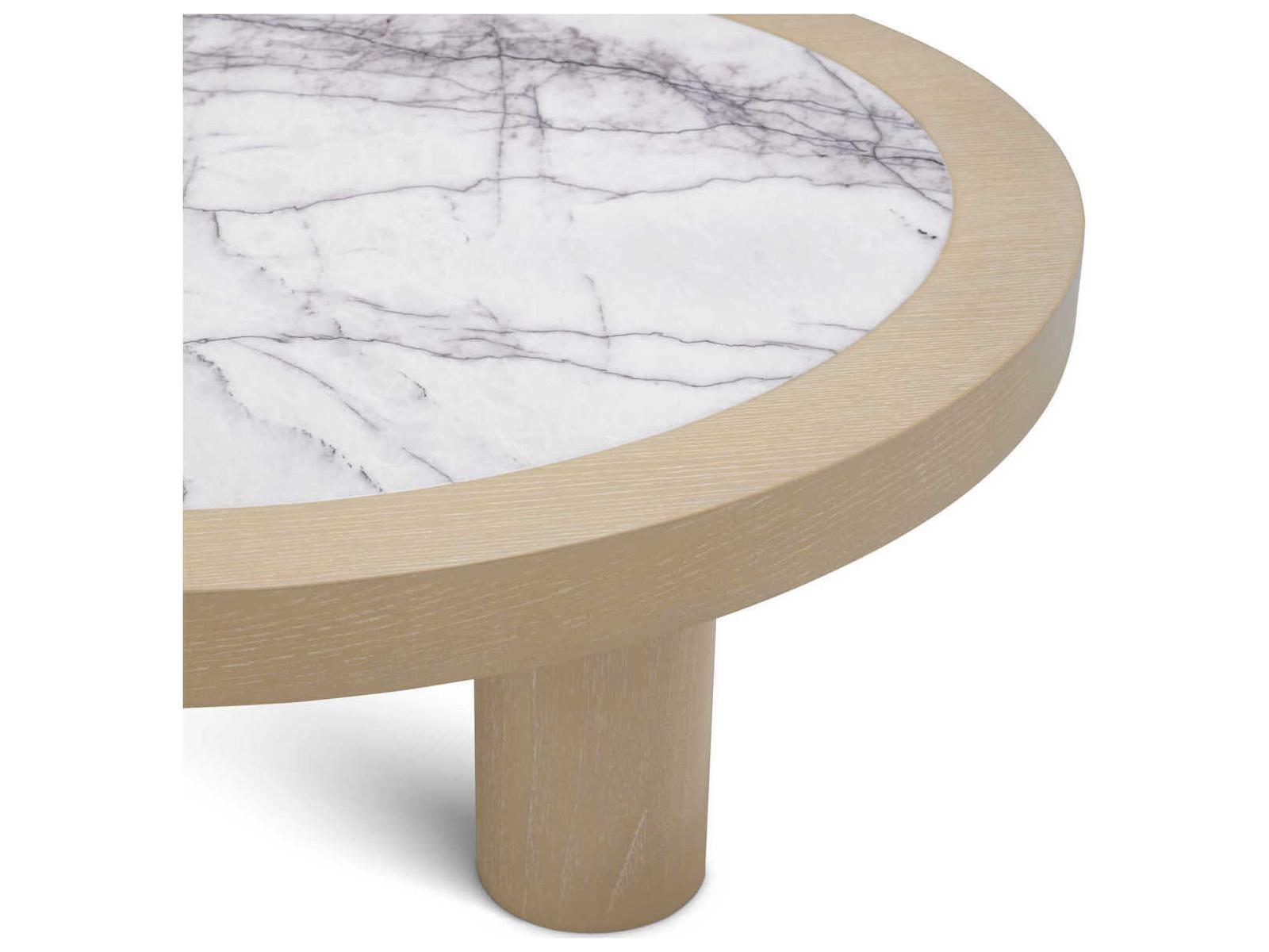 Presedio Round Coffee Table Washed Oak Veneer and Bianco Lilac Marble