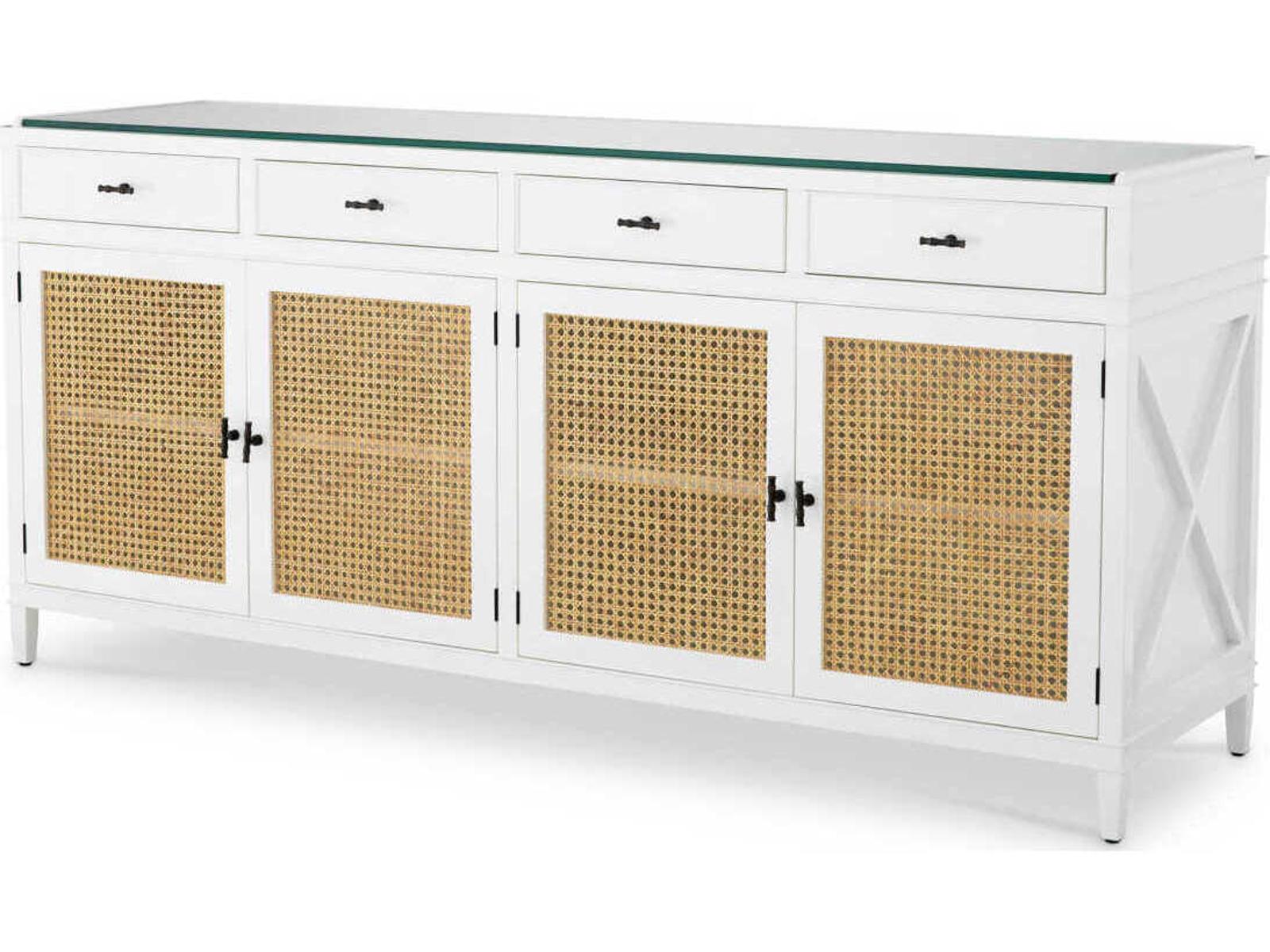 Bahamas Piano White Dresser with Natural Cane Accents