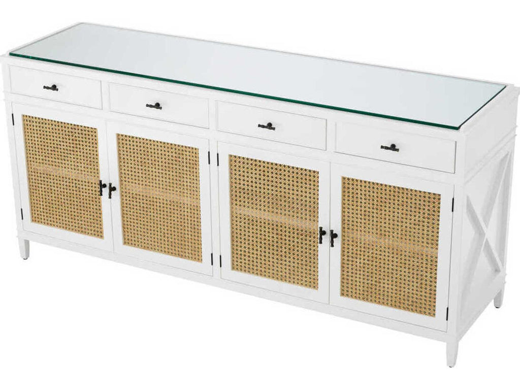 Bahamas Piano White Dresser with Natural Cane Accents