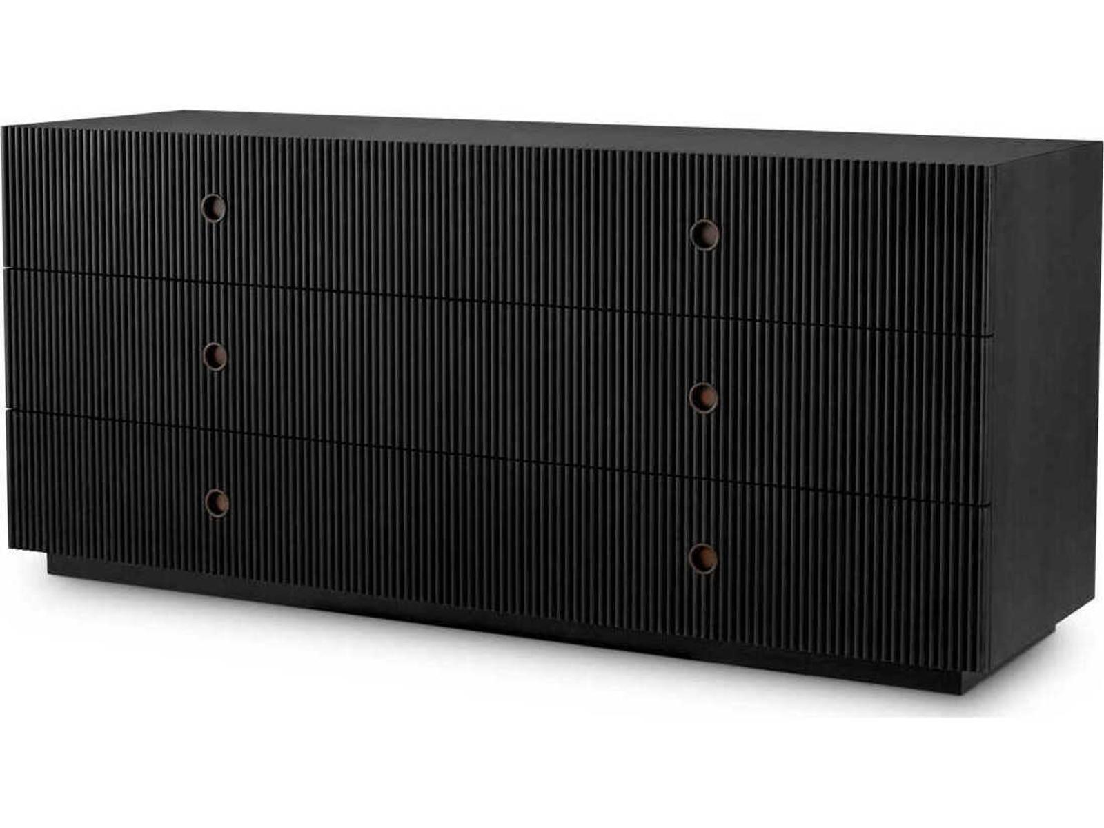 Dimitrios Drawer Chest in Charcoal Grey Oak Veneer with Bronze Accents