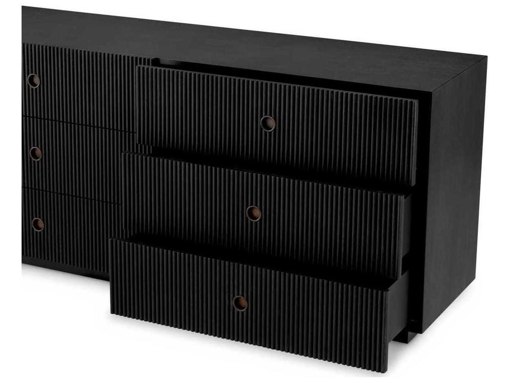 Dimitrios Drawer Chest in Charcoal Grey Oak Veneer with Bronze Accents