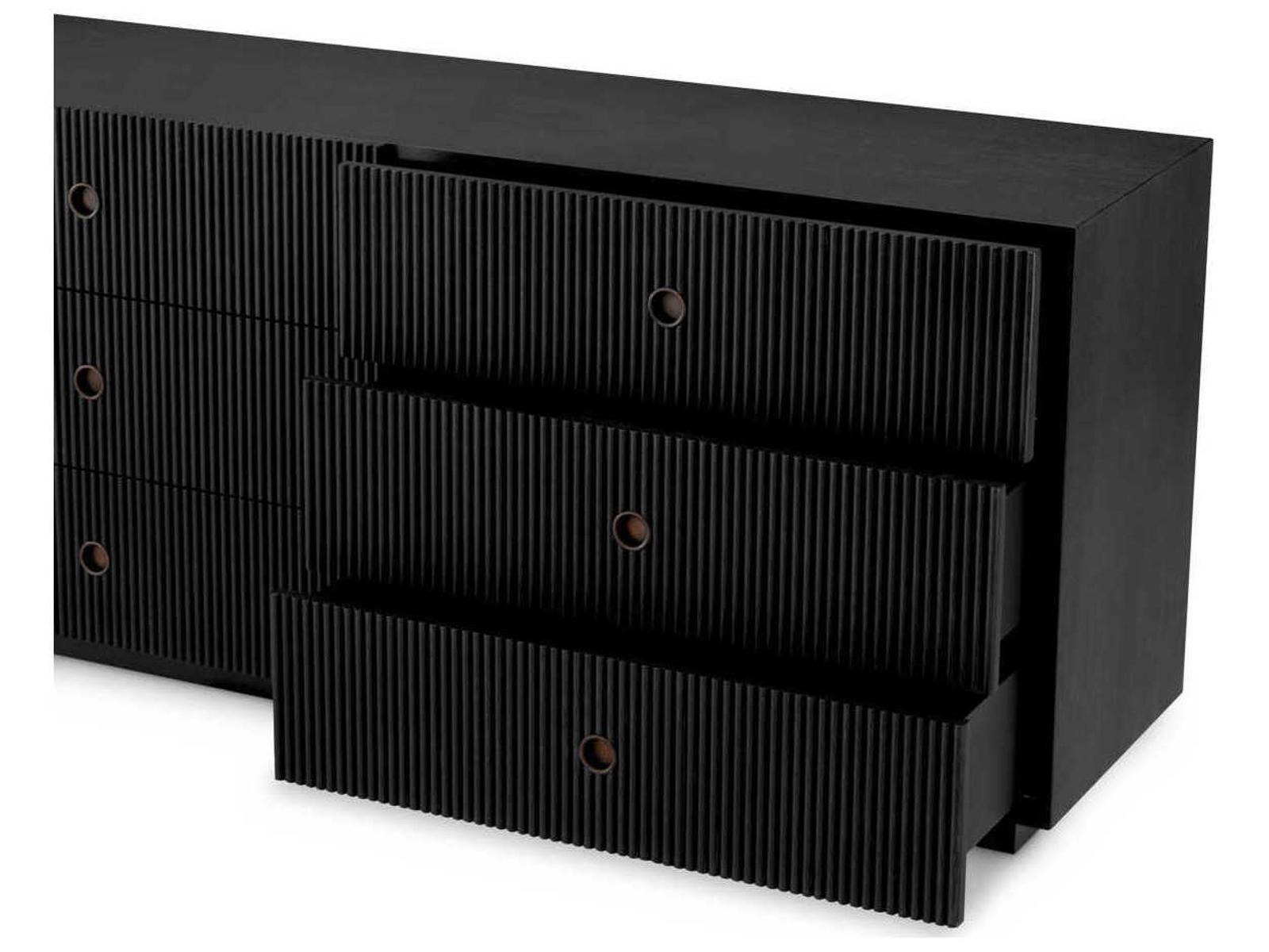 Dimitrios Drawer Chest in Charcoal Grey Oak Veneer with Bronze Accents