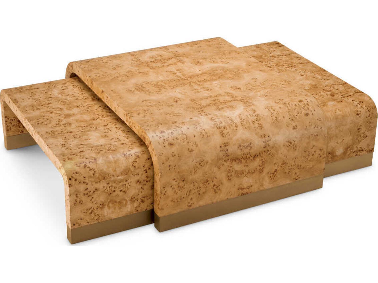 Quinton Rectangle Coffee Table Set of 3 in Light Brown Mappa Burl Veneer