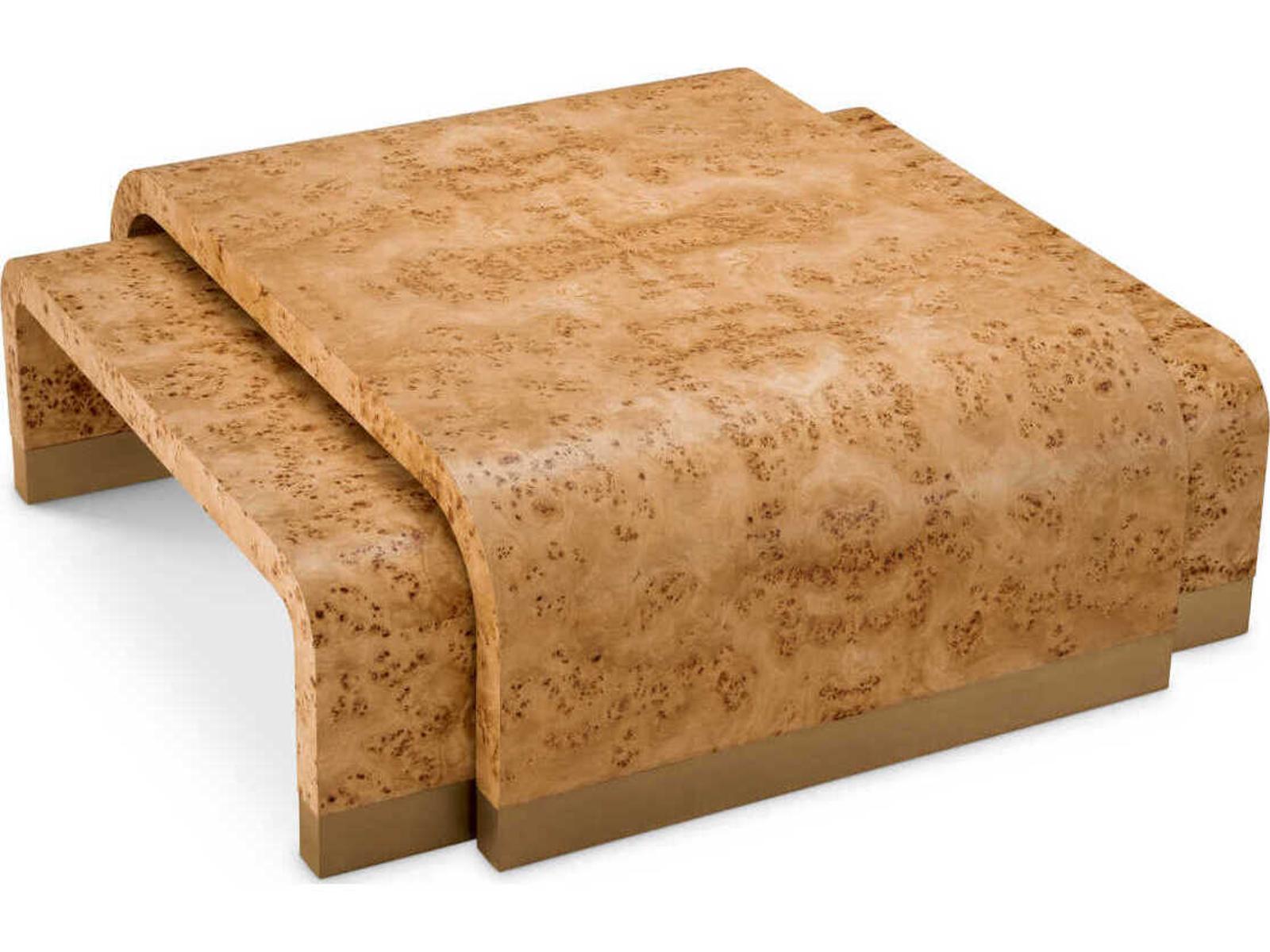 Quinton Rectangle Coffee Table Set of 3 in Light Brown Mappa Burl Veneer