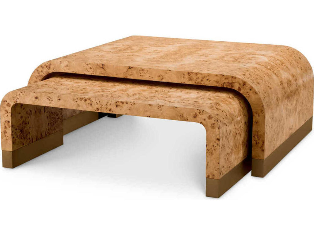 Quinton Rectangle Coffee Table Set of 3 in Light Brown Mappa Burl Veneer
