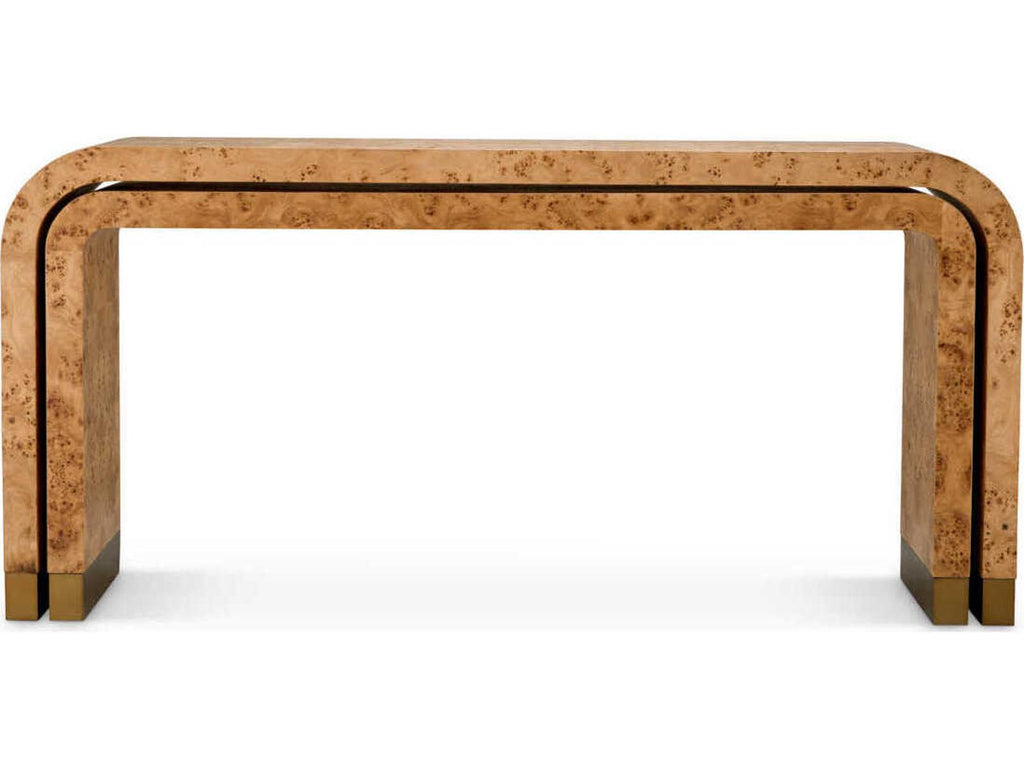 Quinton Light Brown Mappa Burl Veneer Set of 2 Console Table