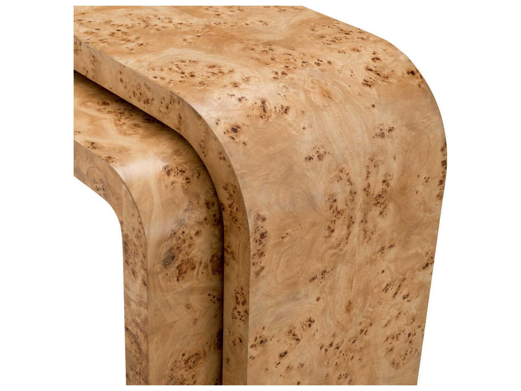Quinton Light Brown Mappa Burl Veneer Set of 2 Console Table