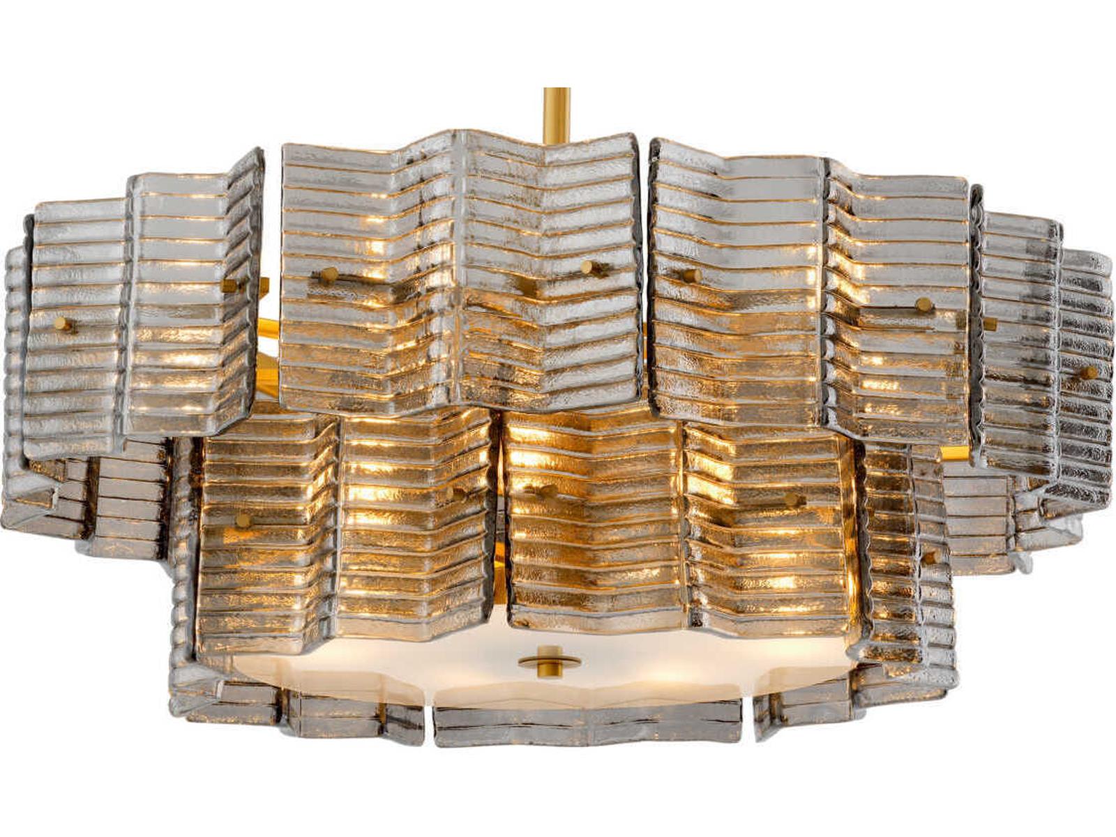 Eichholtz Silvano 12-Light Chandelier in Smoke Glass and Antique Brass