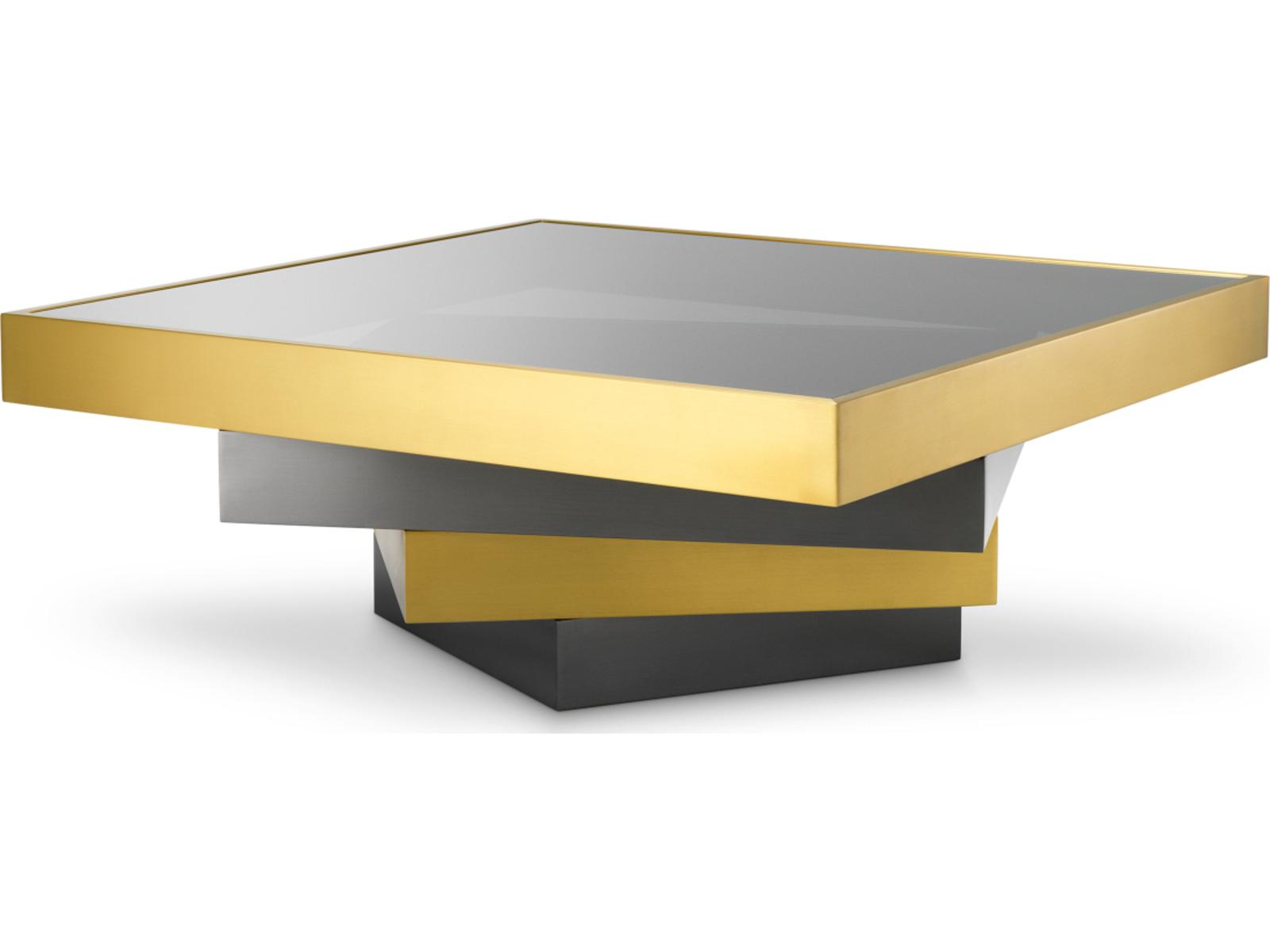 Zamora Square Coffee Table in Brushed Brass and Smoked Glass