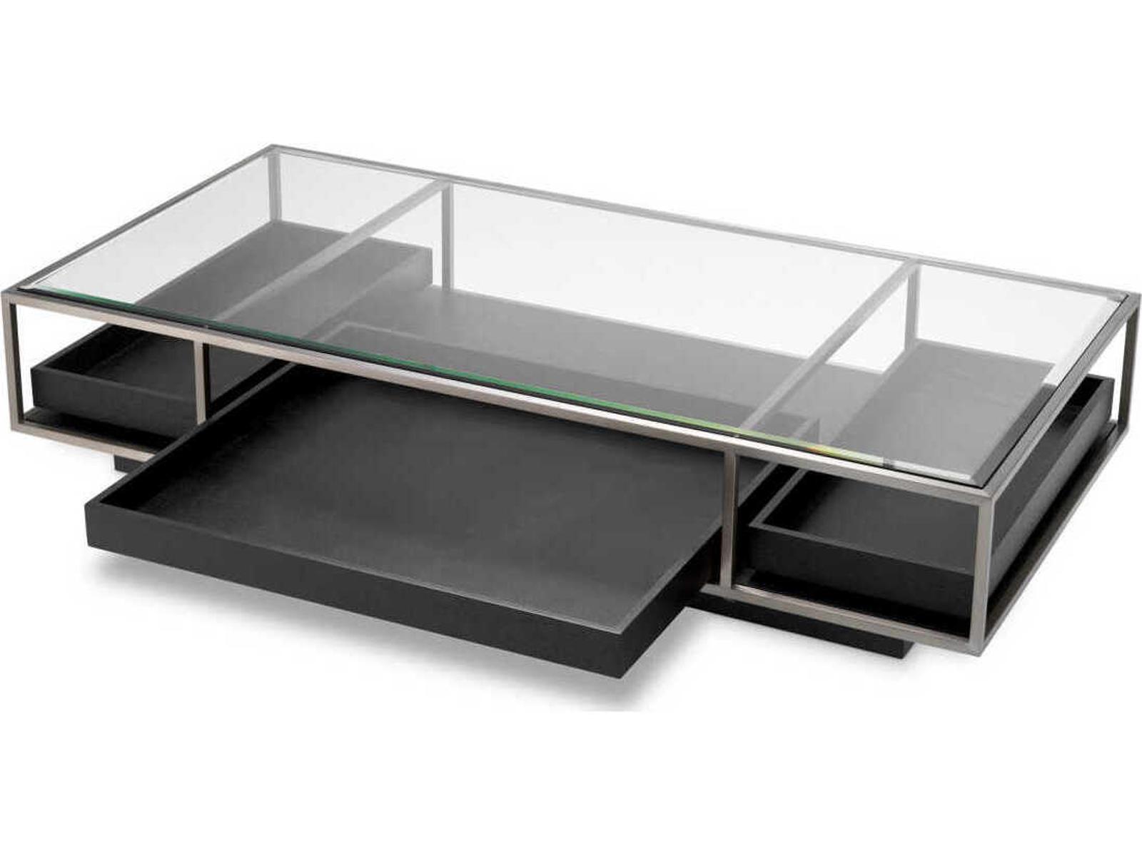 Roxton Rectangle Coffee Table Brushed Steel and Black Veneer
