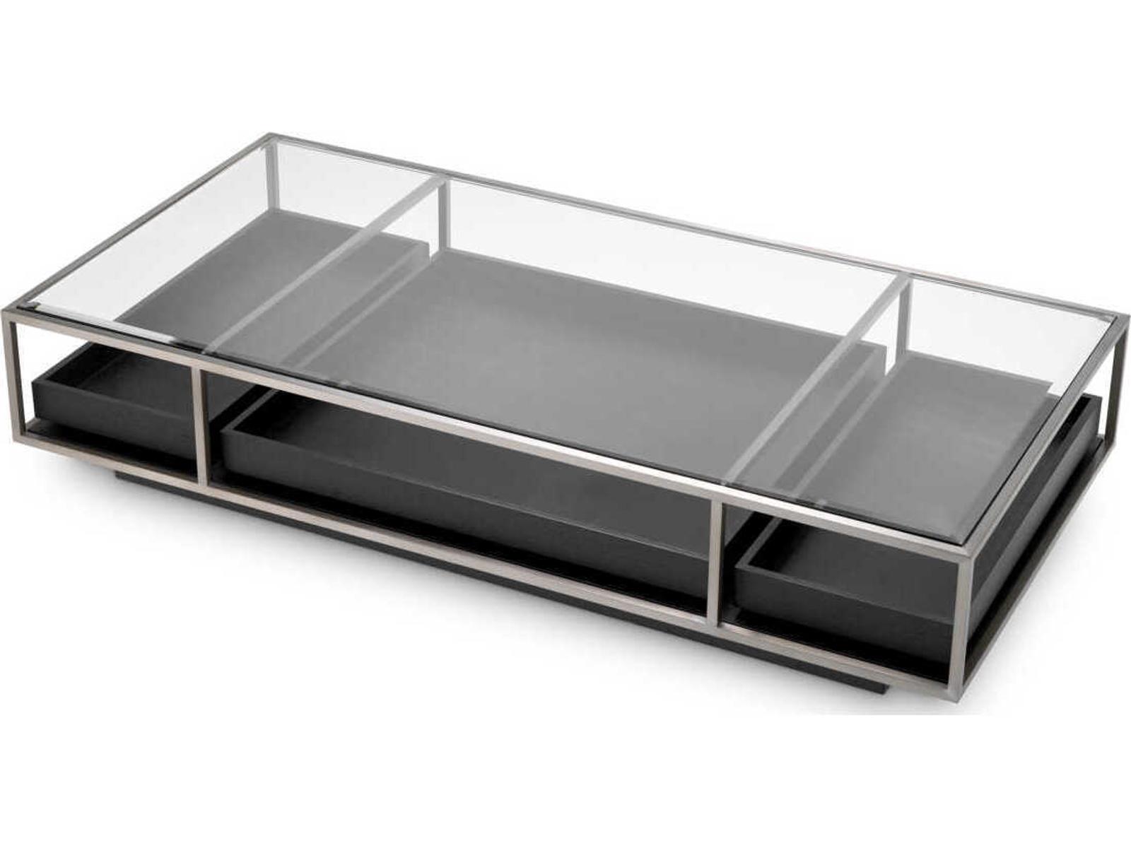 Roxton Rectangle Coffee Table Brushed Steel and Black Veneer