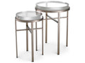 Hoxton Round Nesting Side Table Set in Brushed Steel with Clear Glass