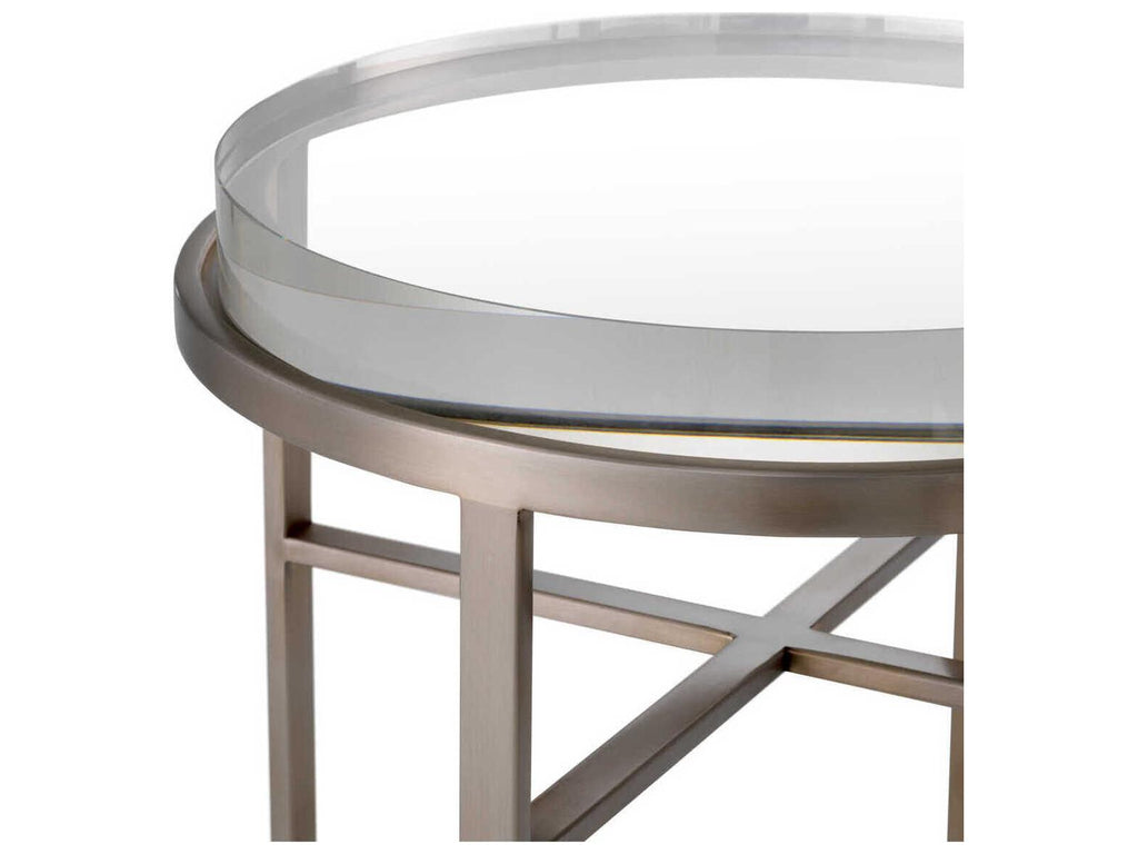 Hoxton Round Nesting Side Table Set in Brushed Steel with Clear Glass