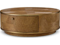 Velutto Round Coffee Table in Caramel Oak Veneer and Brushed Brass