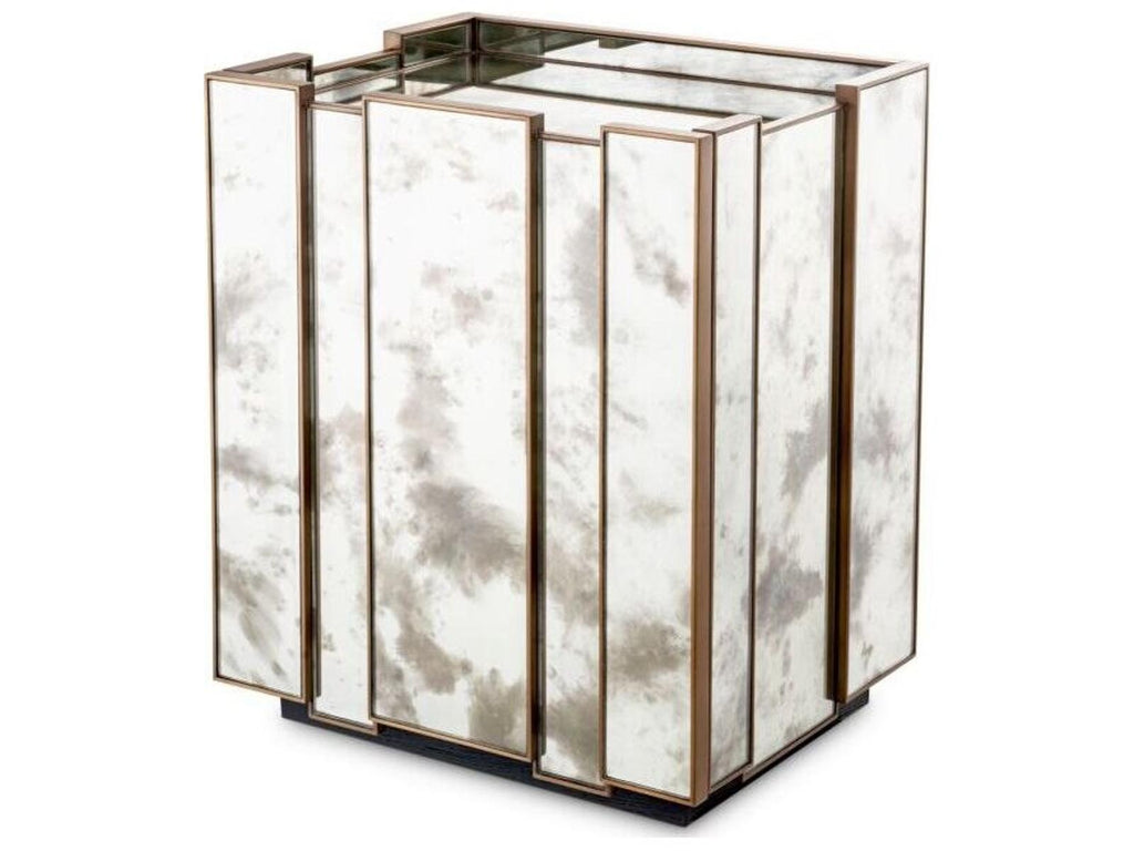 Ethnicraft Nightstand Nottingham Left Antique Mirror Glass Brushed Brass Finish