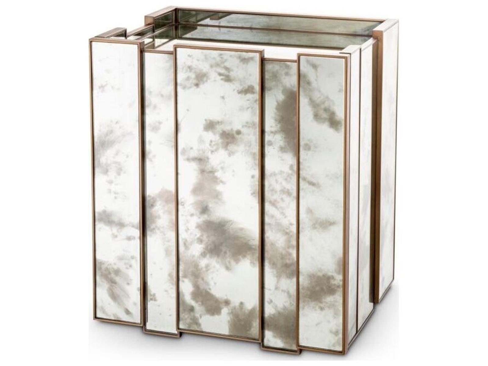 Ethnicraft Nightstand Nottingham Left Antique Mirror Glass Brushed Brass Finish