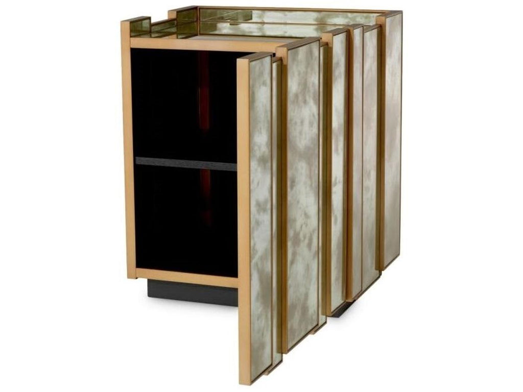 Ethnicraft Nightstand Nottingham Right Antique Mirror Glass Brushed Brass Finish