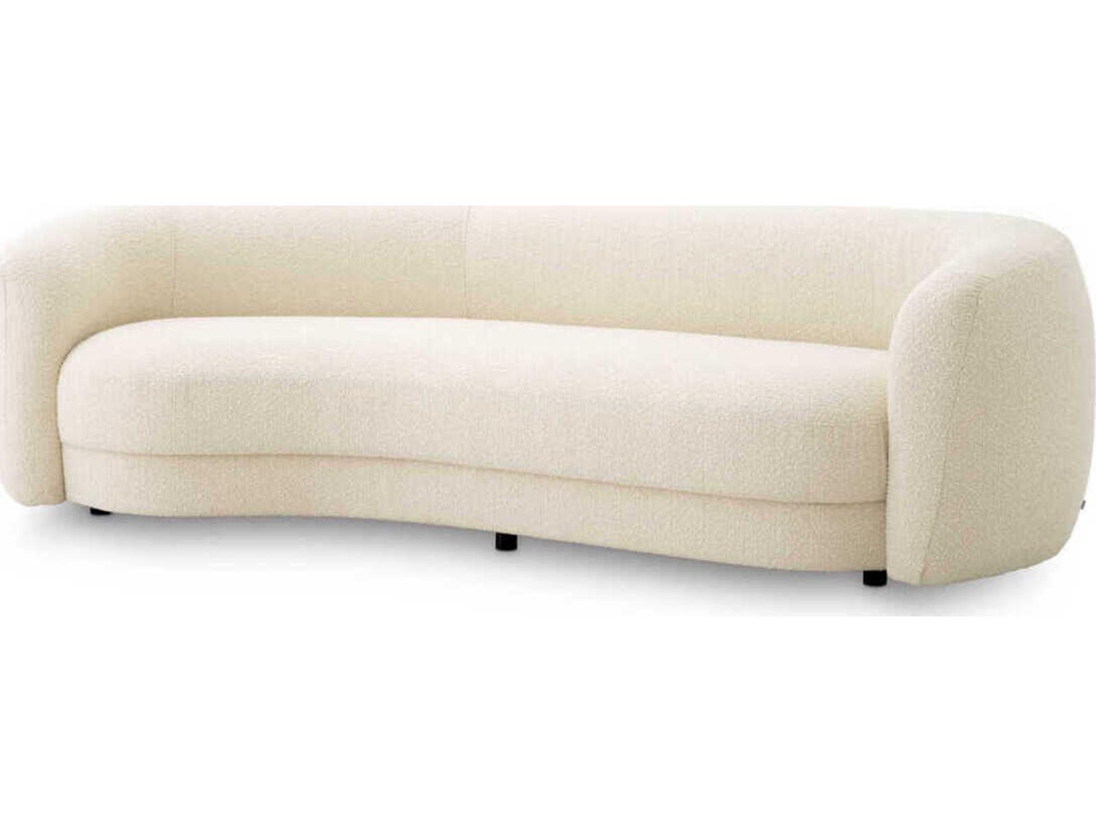 Blaine 3-Seat Boucle Ivory Curved Sofa with Black Feet