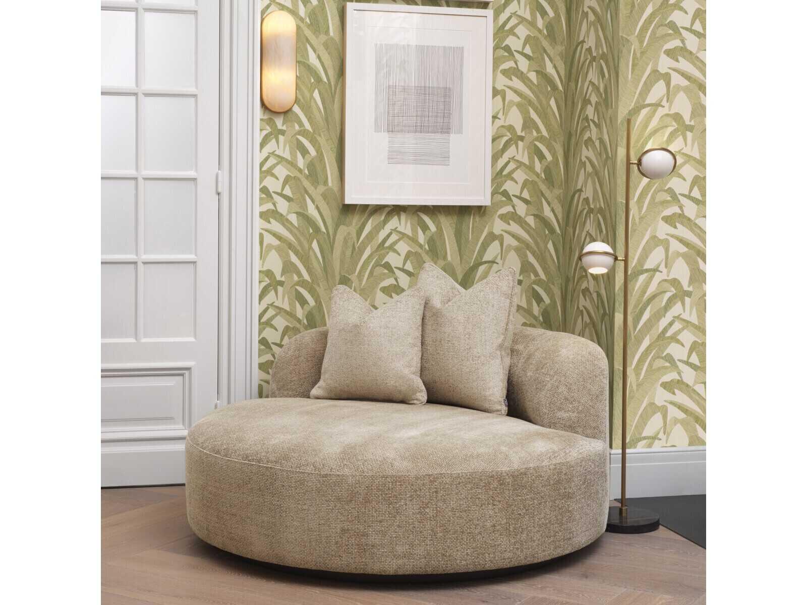 Bjorn Round Lyssa Sand Upholstered Love Seat with Black Base