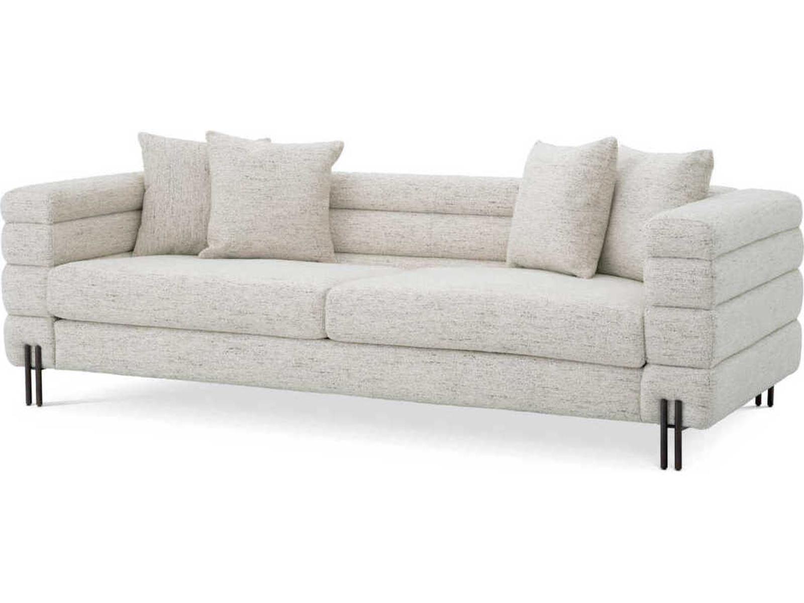 York 3-Seat Upholstered Sofa in Mademoiselle Beige with Brushed Brass Legs