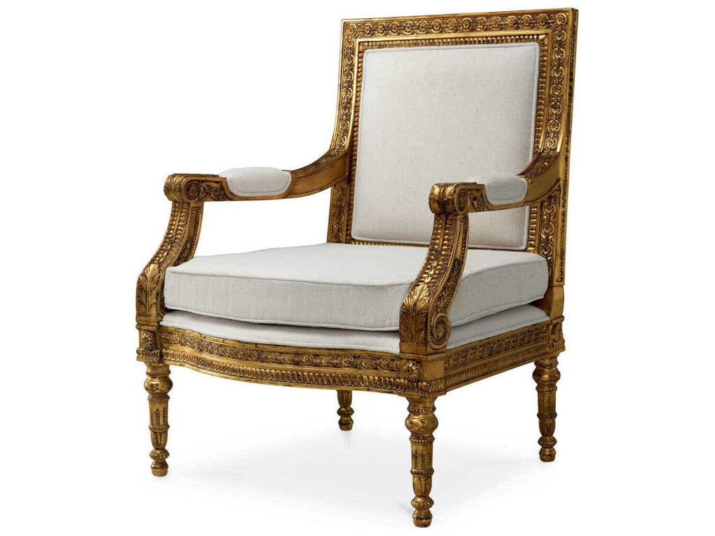 Chair Louis Upholstered Dining Armchair in Sentier Cream and Antique Gold
