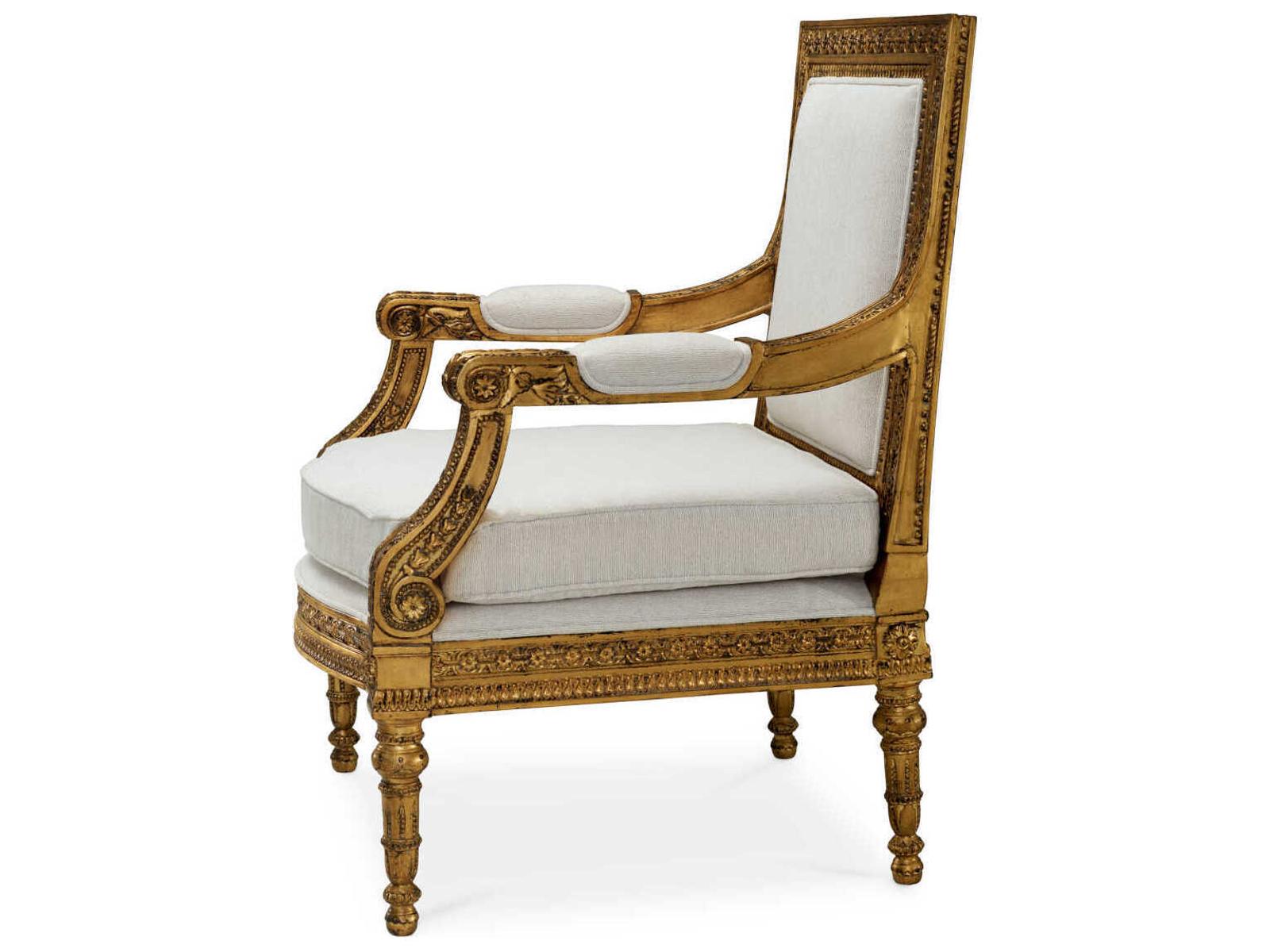 Chair Louis Upholstered Dining Armchair in Sentier Cream and Antique Gold