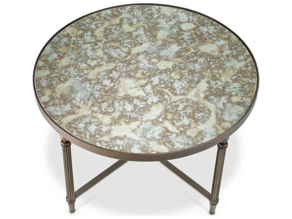 Bowery Round Coffee Table with Antique Mirror Glass and Bronze Finish
