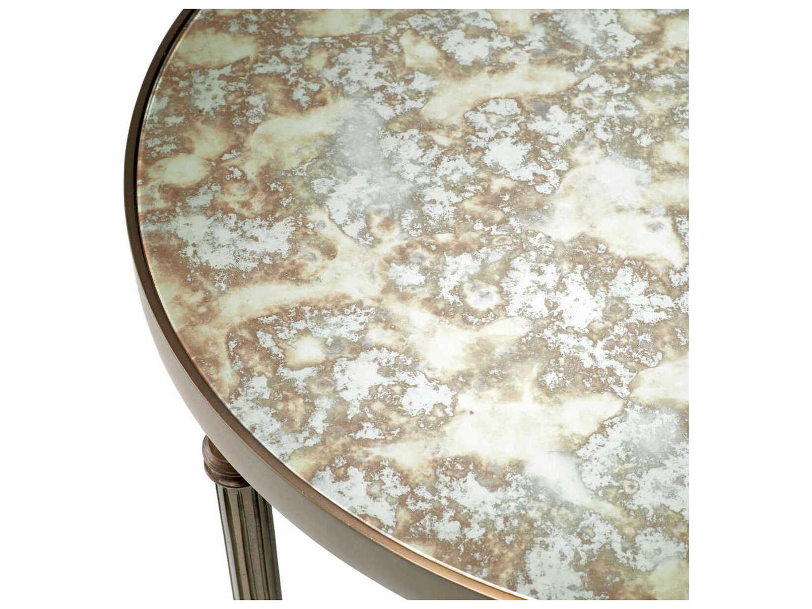 Bowery Round Coffee Table with Antique Mirror Glass and Bronze Finish